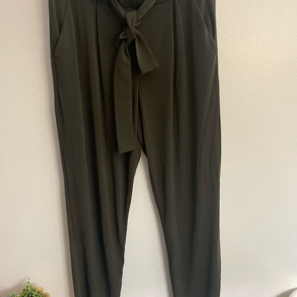 Express Olive Tie-Waist Jumpsuit Trousers